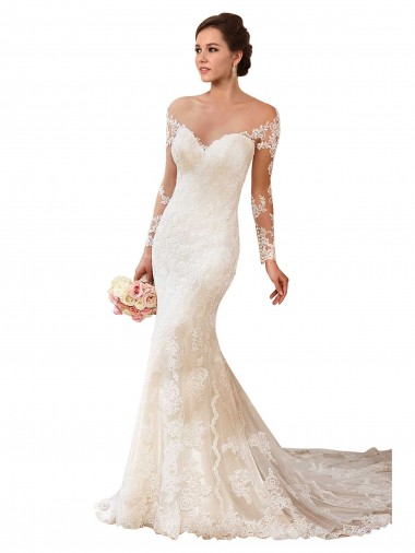 Long Sleeves Ivory Mermaid Sweetheart Wedding Gowns Geelong