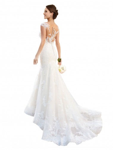 Cap Sleeves White Mermaid Illusion Neck Wedding Dress Geelong