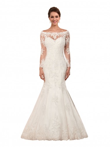 Long Sleeves Ivory Mermaid Bateau Neck Sexy Wedding Dress Geelong