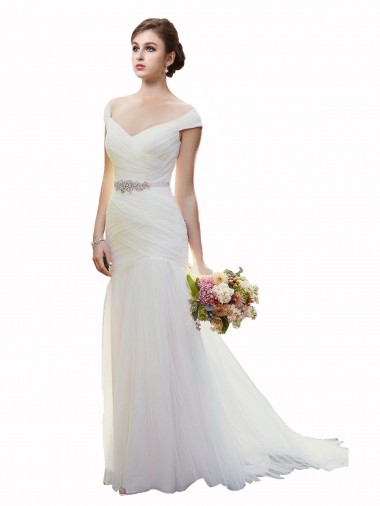 Sleeveless Ivory Mermaid Tulle Off the Shoulder Beach Wedding Dress Geelong