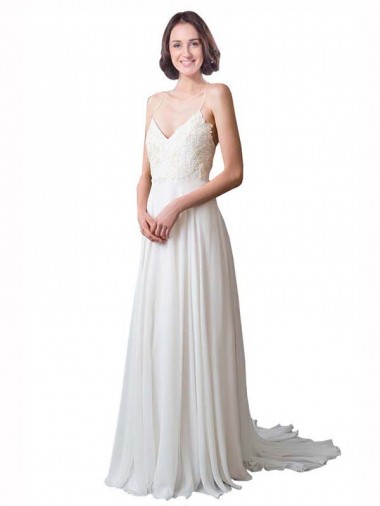 Sleeveless Ivory A-Line Spaghetti Straps Beach Wedding Dress Geelong