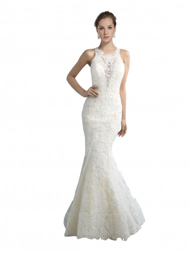 Sleeveless Ivory Mermaid Illusion Neck Beach Wedding Dress Geelong