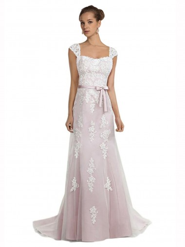 Sleeveless Ivory & Pink Mermaid Strapless Beach Wedding Dress Geelong