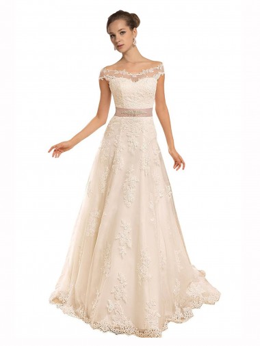 Sleeveless Ivory A-Line Off the Shoulder Beach Wedding Dress Geelong