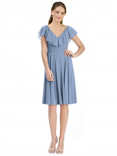 Cap Sleeves Dusty Blue V-Back A-Line V-Neck Bridesmaid Dress Geelong