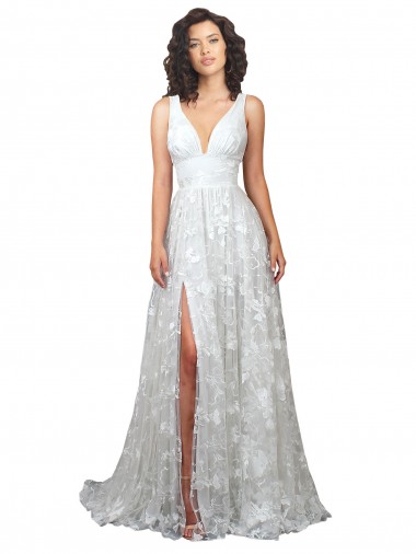 Sleeveless Off White Low Back A-Line Lace V-Neck Wedding Dress Geelong