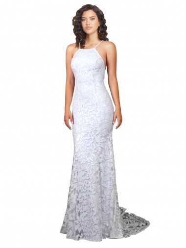 Sleeveless White Low Back Sheath High Neck Wedding Dress Geelong