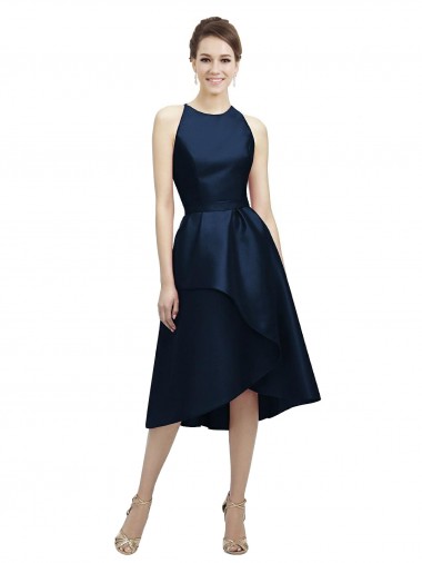 Sleeveless Dark Navy A-Line Halter Neck High Low Bridesmaid Dress Geelong