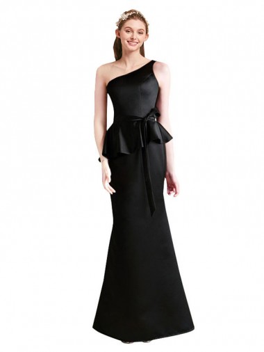 Sleeveless Black Mermaid Satin One Shoulder Bridesmaid Dress Geelong