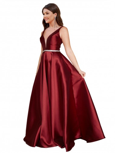 Sleeveless Burgundy V-Back A-Line V-Neck Formal Plus Size Evening Gown / Prom Dress / Bridesmaid Dress Geelong