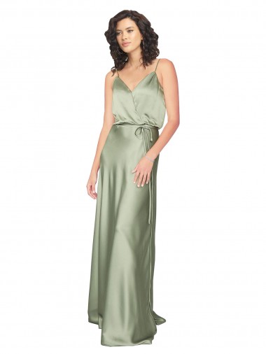 Sleeveless Smoke Green V-Back A-Line V-Neck Formal Evening Gown / Bridesmaid Dress Geelong