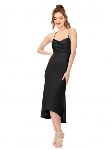 Sleeveless Black Criss Cross Back Sheath Cowl Neck High Low Evening Gown / Prom Dress / Bridesmaid Dress Geelong