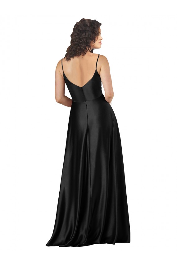 Sleeveless Black Low Back A-Line V-Neck Formal Dress / Bridesmaid Dress Geelong