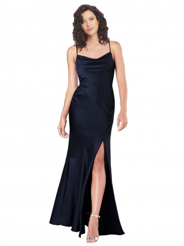 Sleeveless Dark Navy A-Line Cowl Neck Black Tie Evening Gown / Prom Dress / Bridesmaid Dress Geelong