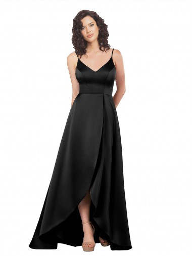 Sleeveless Black Low Back A-Line V-Neck High Low Evening Gown / Prom Dress / Bridesmaid Dress Geelong