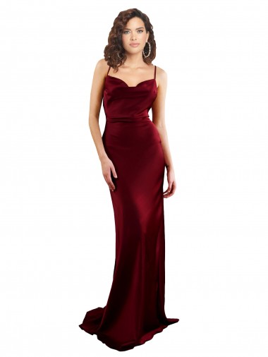Sleeveless Burgundy Criss Cross Open Back Sheath Silk like Satin Cowl Neck Formal Evening Gown / Prom Dress / Bridesmaid Dress Geelong