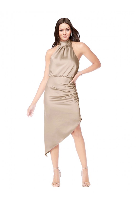 Sleeveless Champagne Pink A-Line Halter Neck High Low Prom Dress / Bridesmaid Dress Geelong