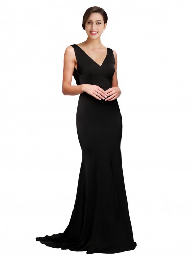 Sleeveless Black Low Back A-Line V-Neck Formal Evening Gown / Prom Dress / Bridesmaid Dress Geelong