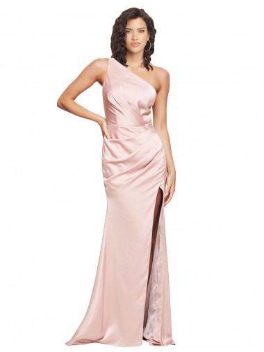 Sleeveless Pink Low Back Sheath Silk like Satin One Shoulder Formal Evening Gown / Prom Dress / Bridesmaid Dress Geelong