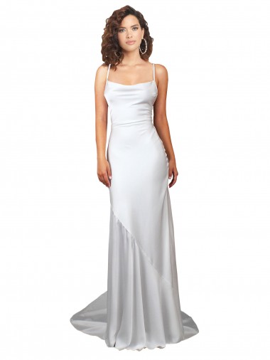 Sleeveless White Criss Cross Open Back Sheath Cowl Neck Beach Wedding Dress Geelong