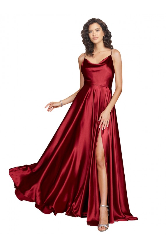 Sleeveless Burgundy Low Back A-Line Spaghetti Straps Black Tie Evening Dress / Prom Dress / Bridesmaid Dress Geelong