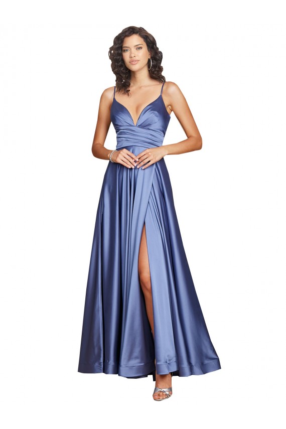 Sleeveless French Blue Low Back A-Line Spaghetti Straps Black Tie Evening Gown / Prom Dress / Bridesmaid Dress Geelong