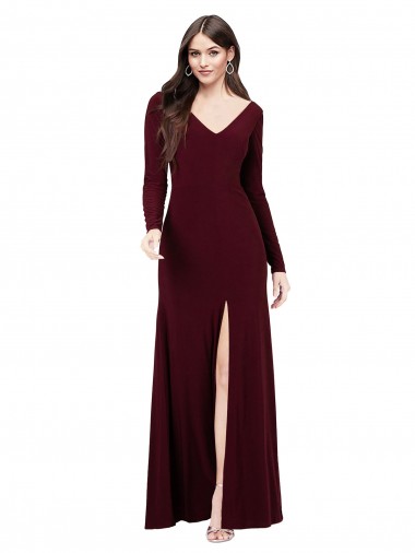 Long Sleeves Burgundy Gold V-Back Sheath V-Neck Prom Dress / Bridesmaid Dress Geelong