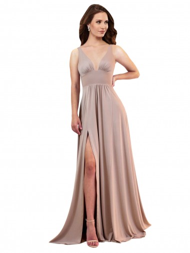 Sleeveless Dusty Pink Low Back A-Line V-Neck Black Tie Evening Gown / Prom Dress / Bridesmaid Dress Geelong