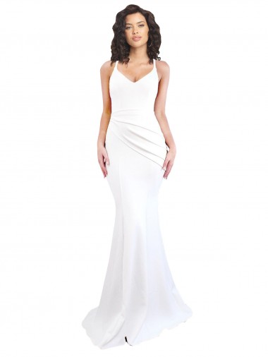 Sleeveless White Low Back Mermaid Spaghetti Straps Black Tie Evening Gown / Prom Dress / Bridesmaid Dress Geelong