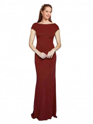Cap Sleeves Burgundy Keyhole Back Mermaid Round Neck Formal Evening Gown / Prom Dress / Bridesmaid Dress Geelong