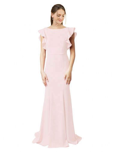 Ruffle Sleeves Pink V-Back Mermaid, Sheath Jewel Neck Black Tie Prom Dress / Bridesmaid Dress Geelong