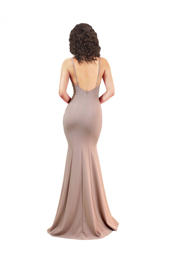 Sleeveless Dusty Pink Low Back Mermaid V-Neck Black Tie Evening Gown / Prom Dress / Bridesmaid Dress Geelong