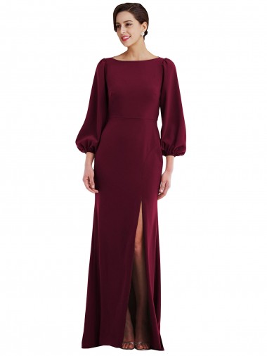 Long Sleeves Burgundy Gold Open Back Trumpet Bateau Neck Formal Evening Gown / Prom Dress / Bridesmaid Dress Geelong
