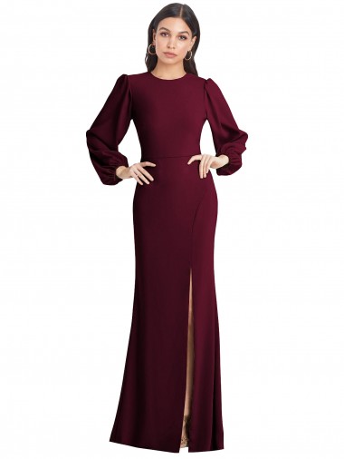 Puff Sleeves Burgundy Gold Open Back Trumpet Bateau Neck Formal Dress / Bridesmaid Dress Geelong