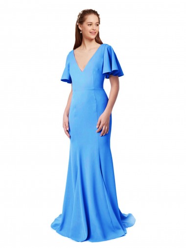 Short Sleeves Peacock Blue V-Back Mermaid, Sheath V-Neck Prom Dress / Bridesmaid Dress Geelong