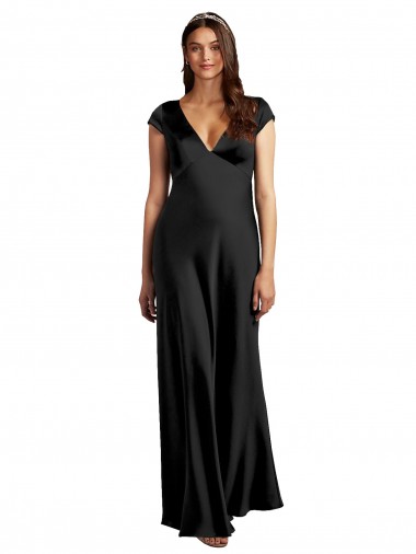 Cap Sleeves Black Keyhole Back A-Line V-Neck Formal Evening Gown / Prom Dress / Bridesmaid Dress Geelong