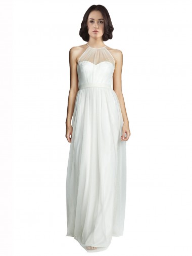 Sleeveless White A-Line Halter Neck Bridesmaid Dress Geelong
