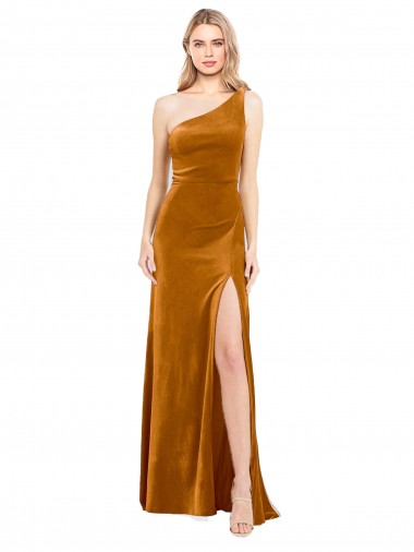 Sleeveless Gold A-Line One Shoulder Formal Evening Gown / Prom Dress / Bridesmaid Dress Geelong