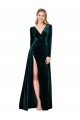Long Sleeves Dark Green A-Line V-Neck Black Tie Evening Gown / Prom Dress / Bridesmaid Dress Geelong