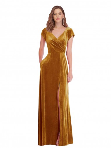 Cap Sleeves Gold Sheath V-Neck Formal Evening Gown / Prom Dress / Bridesmaid Dress Geelong