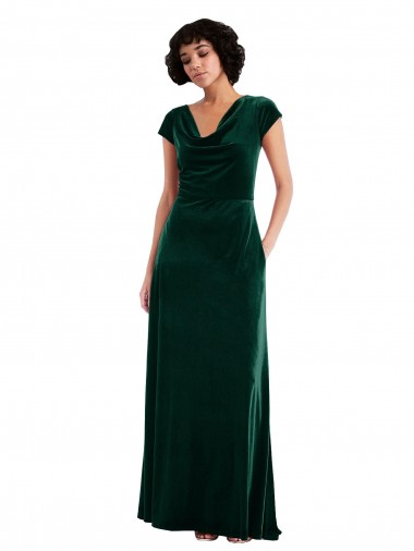 Cap Sleeves Dark Green A-Line Cowl Neck Black Tie Evening Gown / Prom Dress / Bridesmaid Dress Geelong