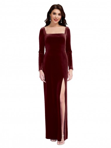 Long Sleeves Burgundy Low Back A-Line Spaghetti Straps Prom Dress / Bridesmaid Dress Geelong