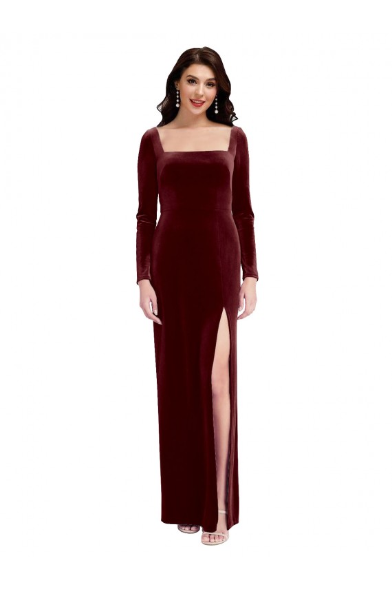 Long Sleeves Burgundy Low Back A-Line Spaghetti Straps Prom Dress / Bridesmaid Dress Geelong