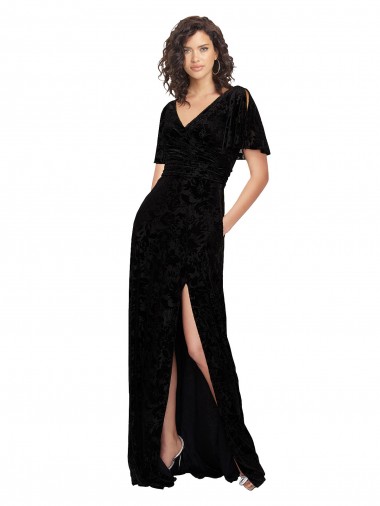 Short Split Sleeves Black V-Back A-Line V-Neck Bridesmaid Dress Geelong