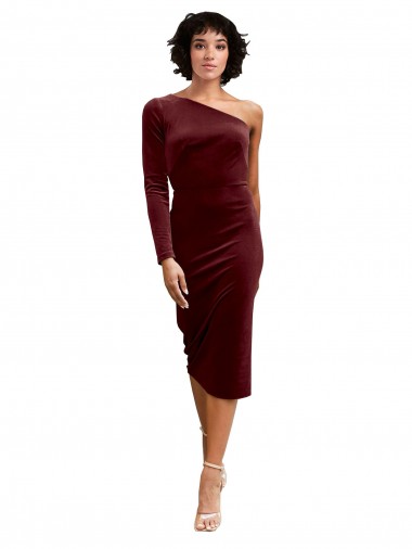 Long Sleeves Burgundy A-Line One Shoulder Black Tie Prom Dress / Bridesmaid Dress Geelong